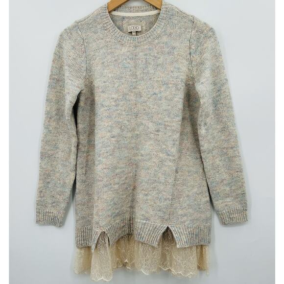 Logo by Lori Goldstein Crew Neck Tunic Feminine Sweater w/ Lace Hem Womens 2XS - Picture 2 of 11